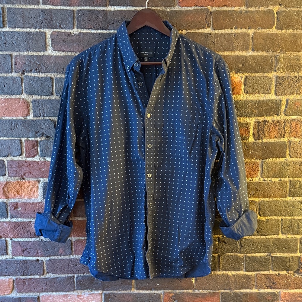 Men's Club Monaco Navy Blue Patterned Shirt, L